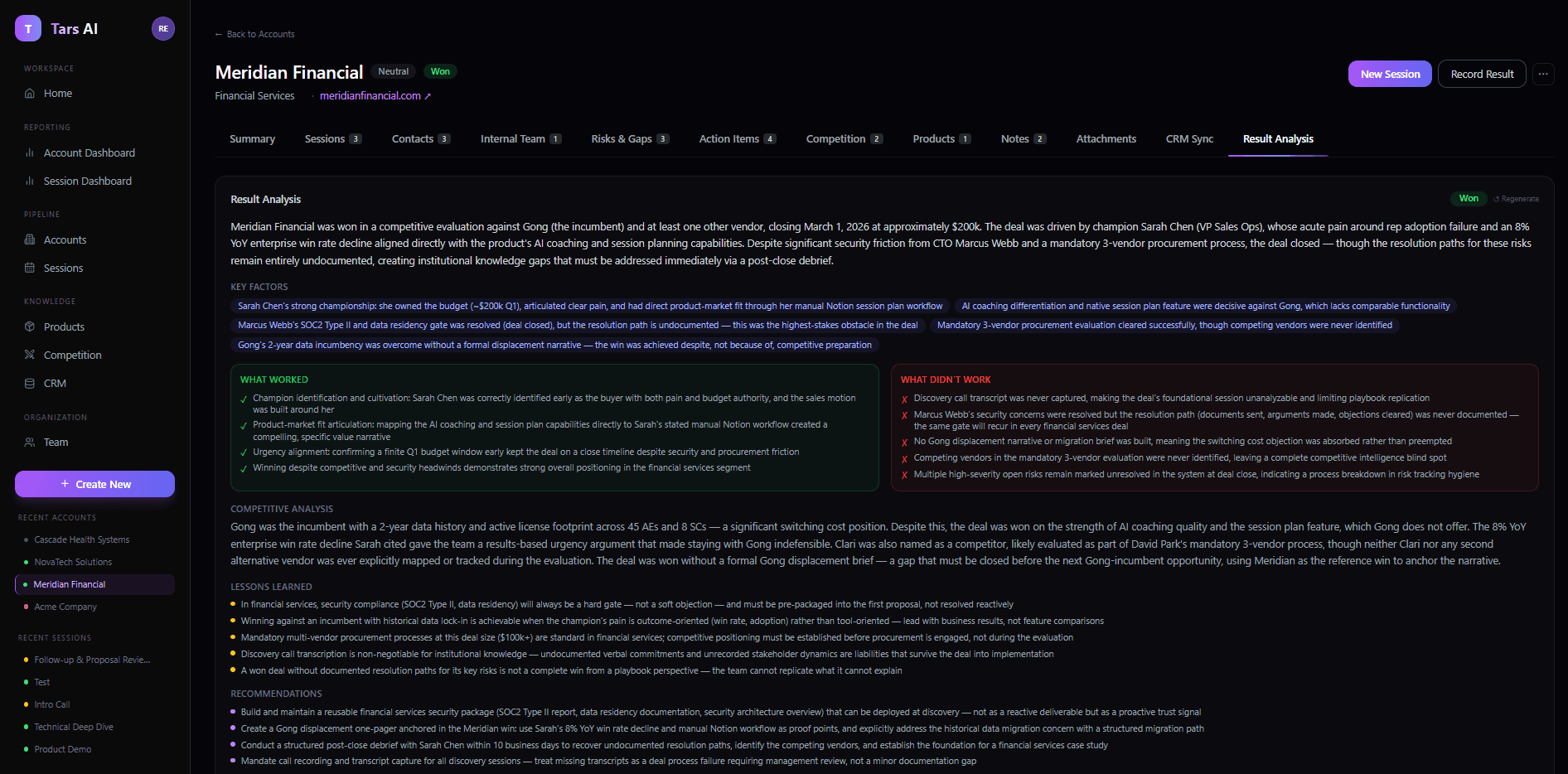Tars AI results platform view